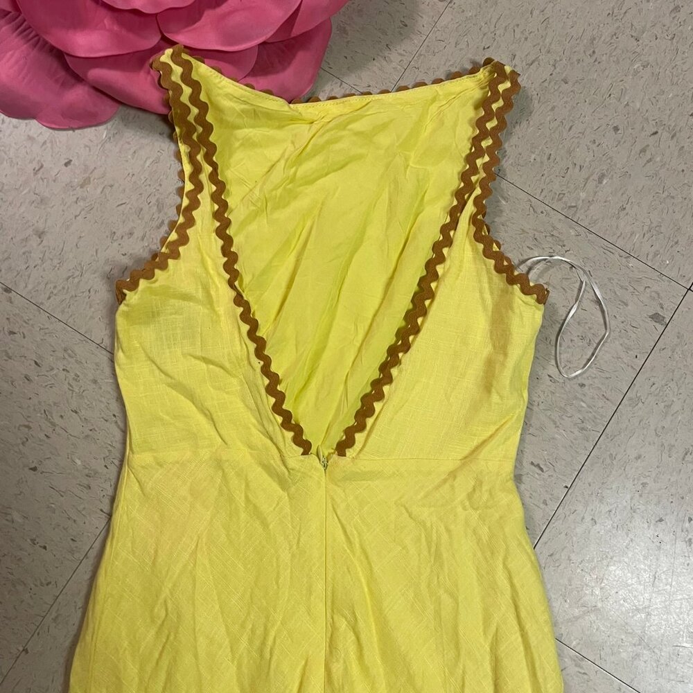 HELLO MOLLY Ric Rac Trim Country Summer Linen Blend Maxi Dress Yellow/Brown - Picture 8 of 11